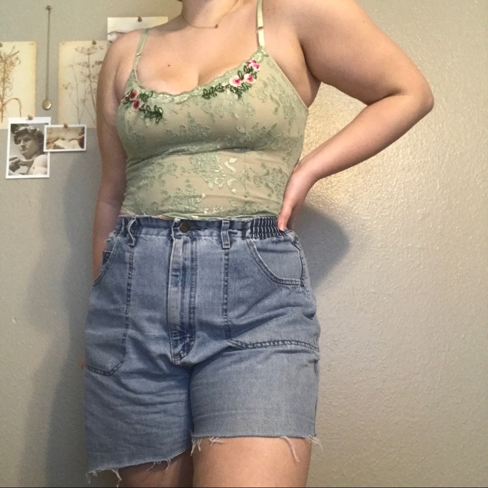 Light Green Lace Mesh Floral Corset Tank Top